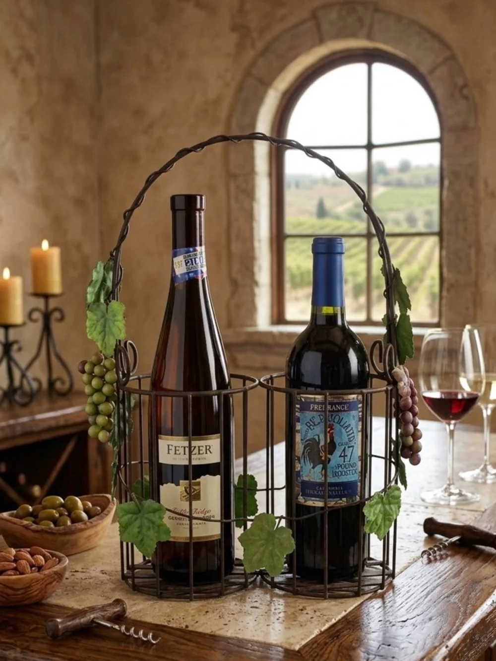 NWT ALEXANDRA'S ACCENTS Tuscan Bronze Grapevine 2 Bottle Wine Caddy